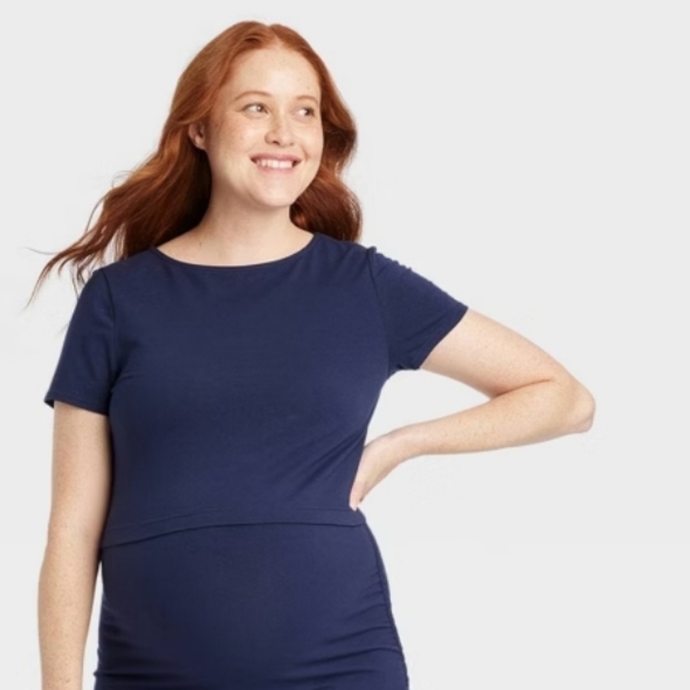 Women's Maternity Short-Sleeve Top - Blue - Isabel & Ingrid - L